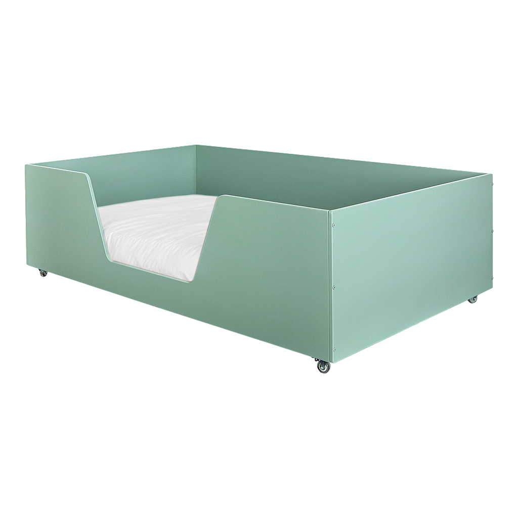 DILAN - Twin size bed with castor wheels - (Mattress 120x200) - Mint