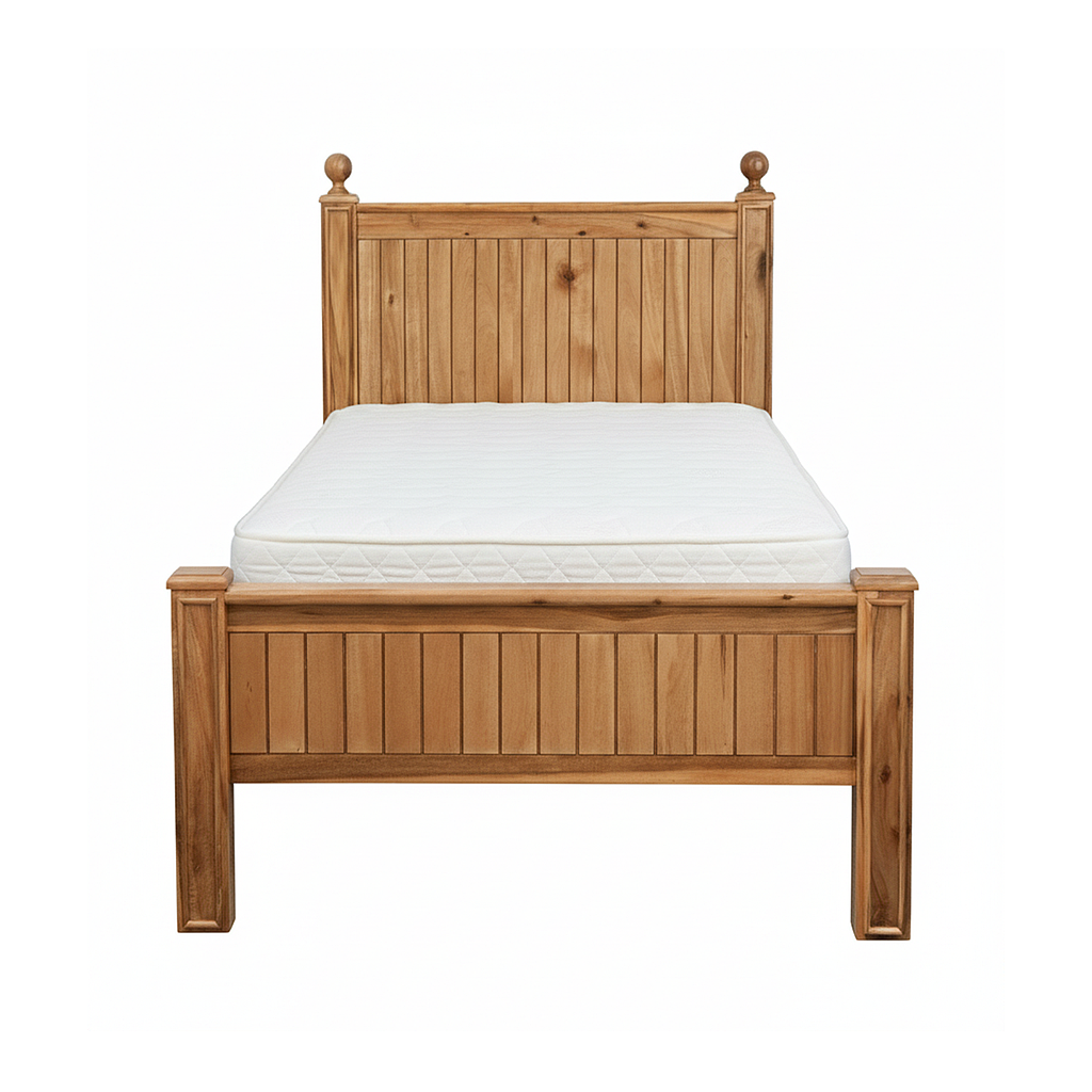 ALES - Single size bed (Mattress 100x200) - Natural acacia