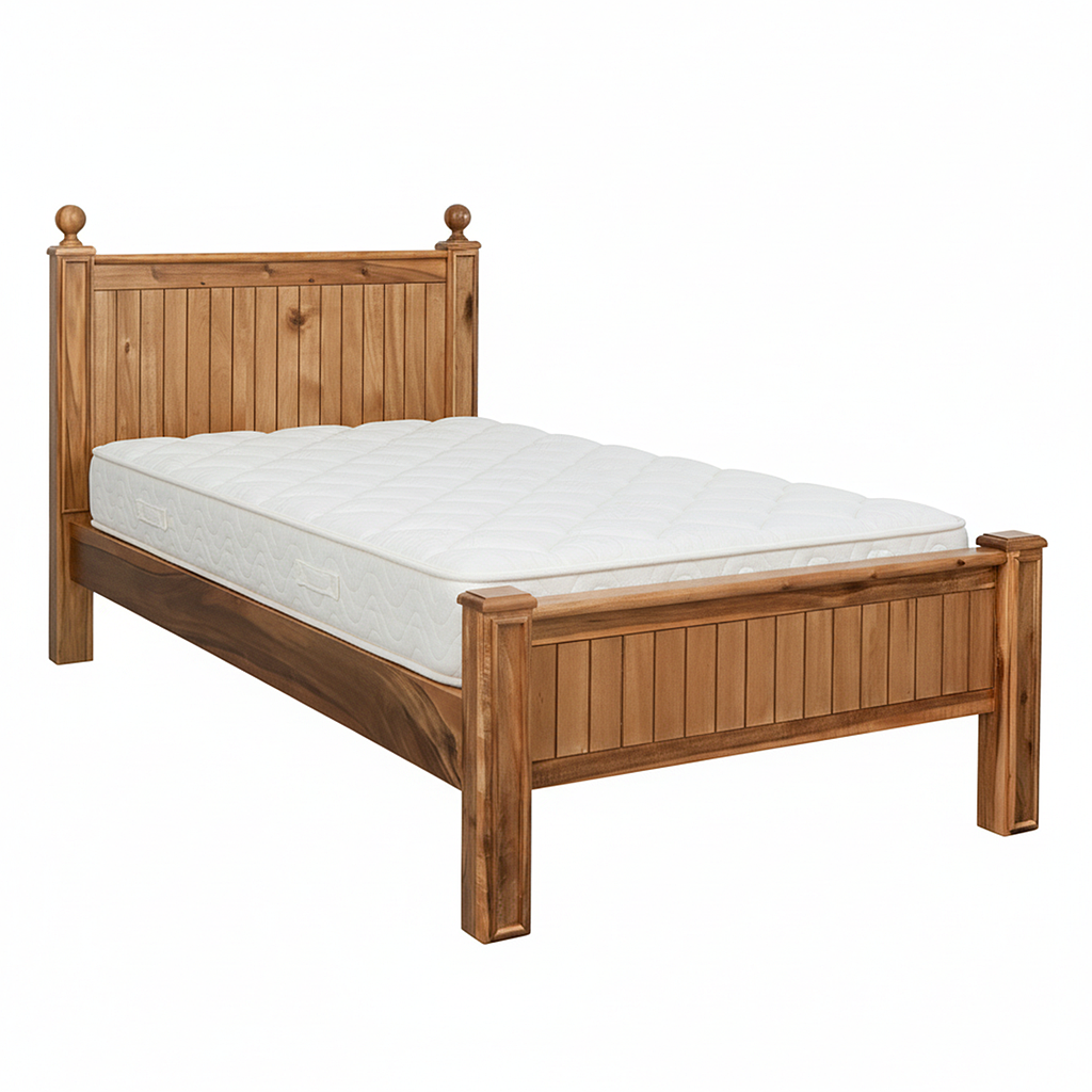 ALES - Single size bed (Mattress 100x200) - Natural acacia