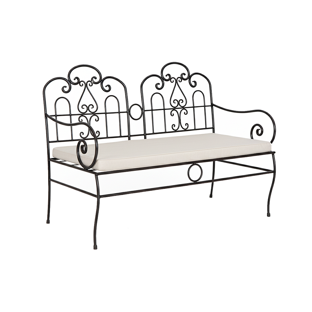 CRUCIANO - Wrought iron bench - Burnish and Light grey fabric