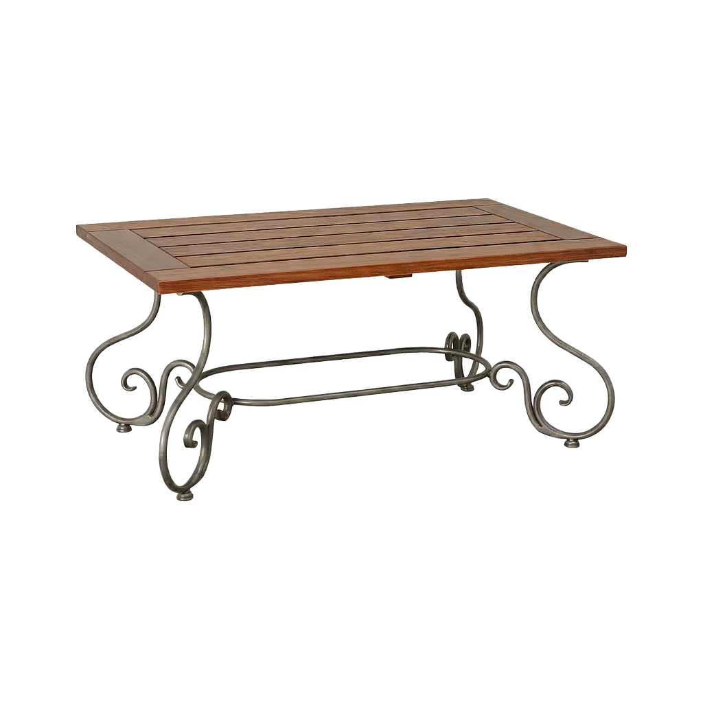 THYRA - Patio coffee table L100 x W60 - Vintage silver and Washed antic