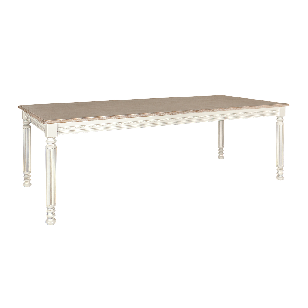 ORLEANS - Dining table L220 x W100 - Brocante white and Whitened acacia