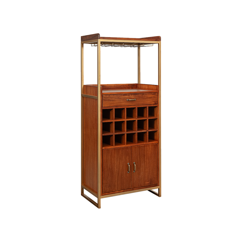 PAOLI - Bar cabinet L61 x H145 - Vintage brass and Washed antic