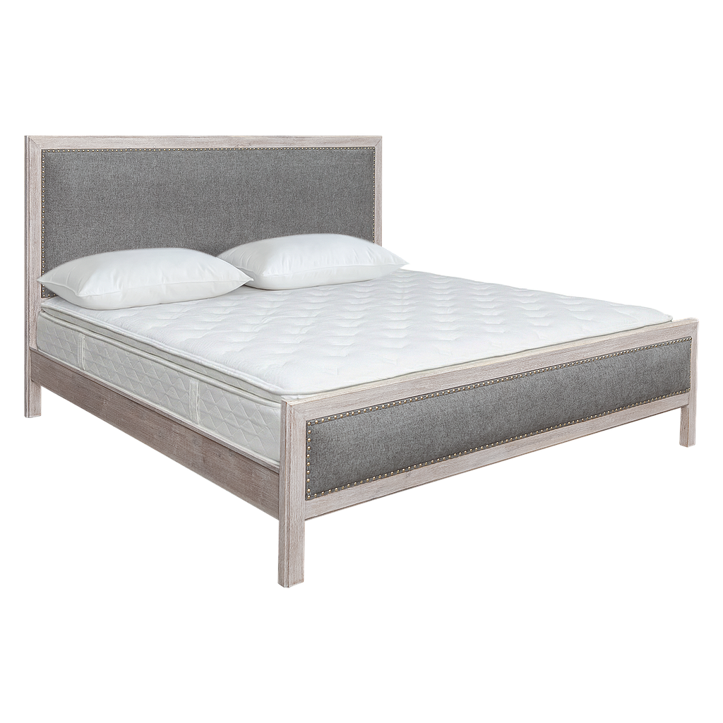 TIMEO - Super King Bed (Mattress 200x200) - Whitened acacia and Grey