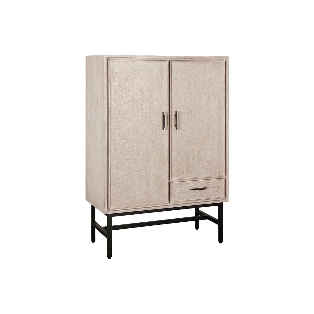 DANN - Bar cabinet L85 x H125 - Whitened acacia and Matt black