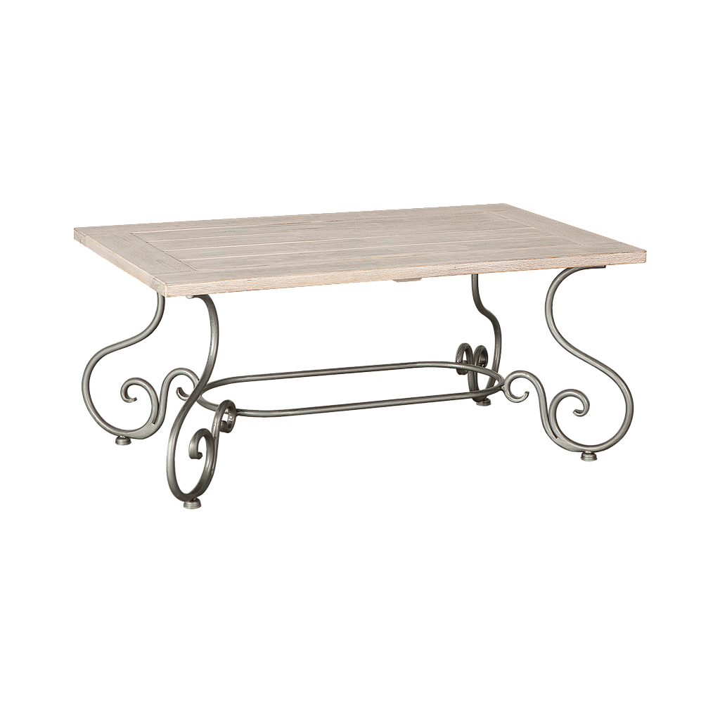 THYRA - Patio coffee table L100 x W60 - Vintage silver and Whitened acacia