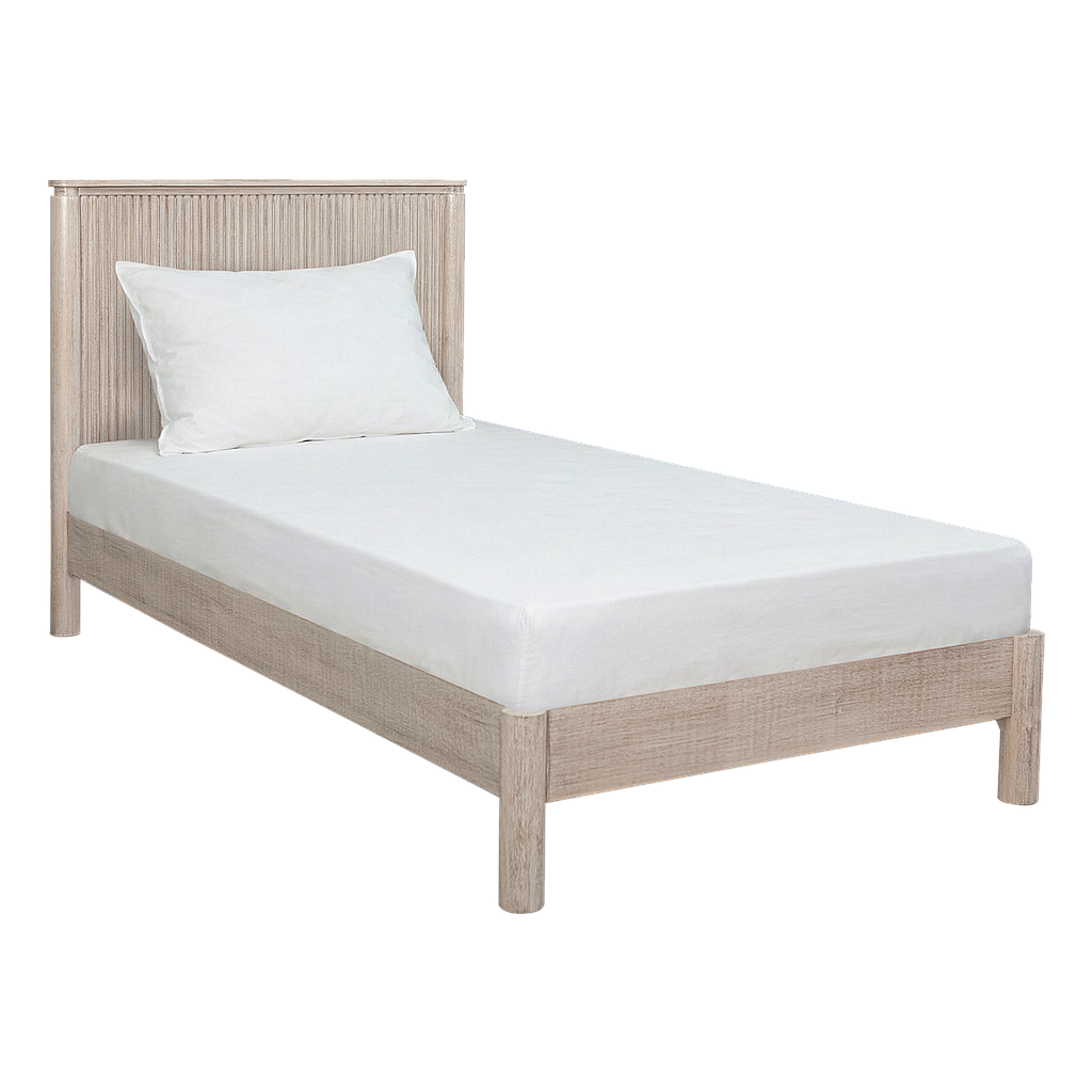 LEEDEN - Single size bed (Mattress 100x200) - Whitened acacia