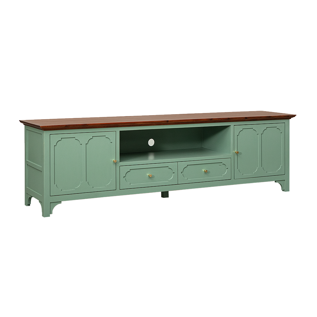 MARIGNY - TV stand L200 - Brocante mint and Washed antic