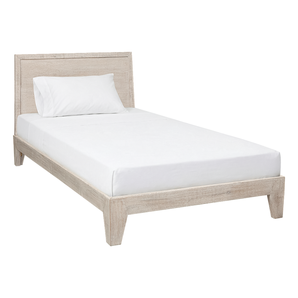 KELSEY - Single size bed (Mattress 100x200) - Whitened acacia