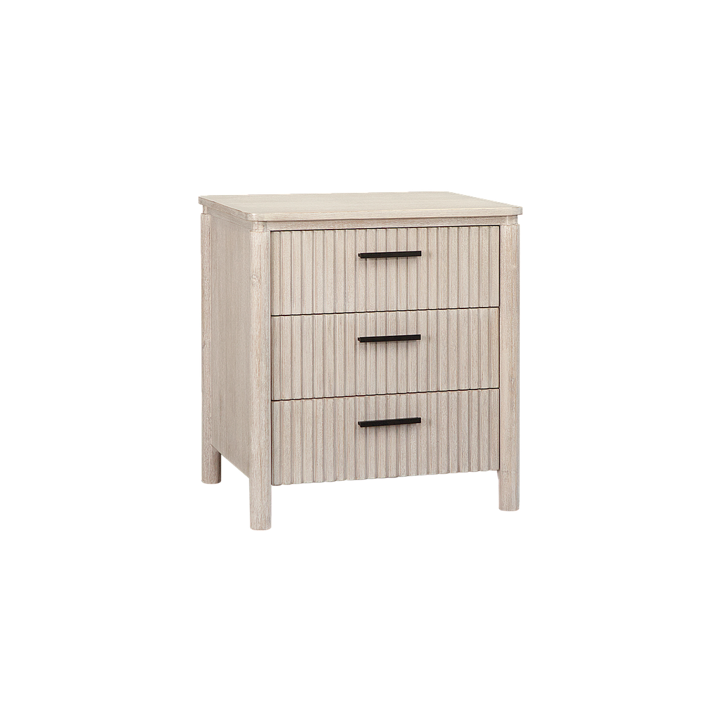 LEEDEN - Bedside table ( 3 drawers ) L55 x H61 - Whitened acacia