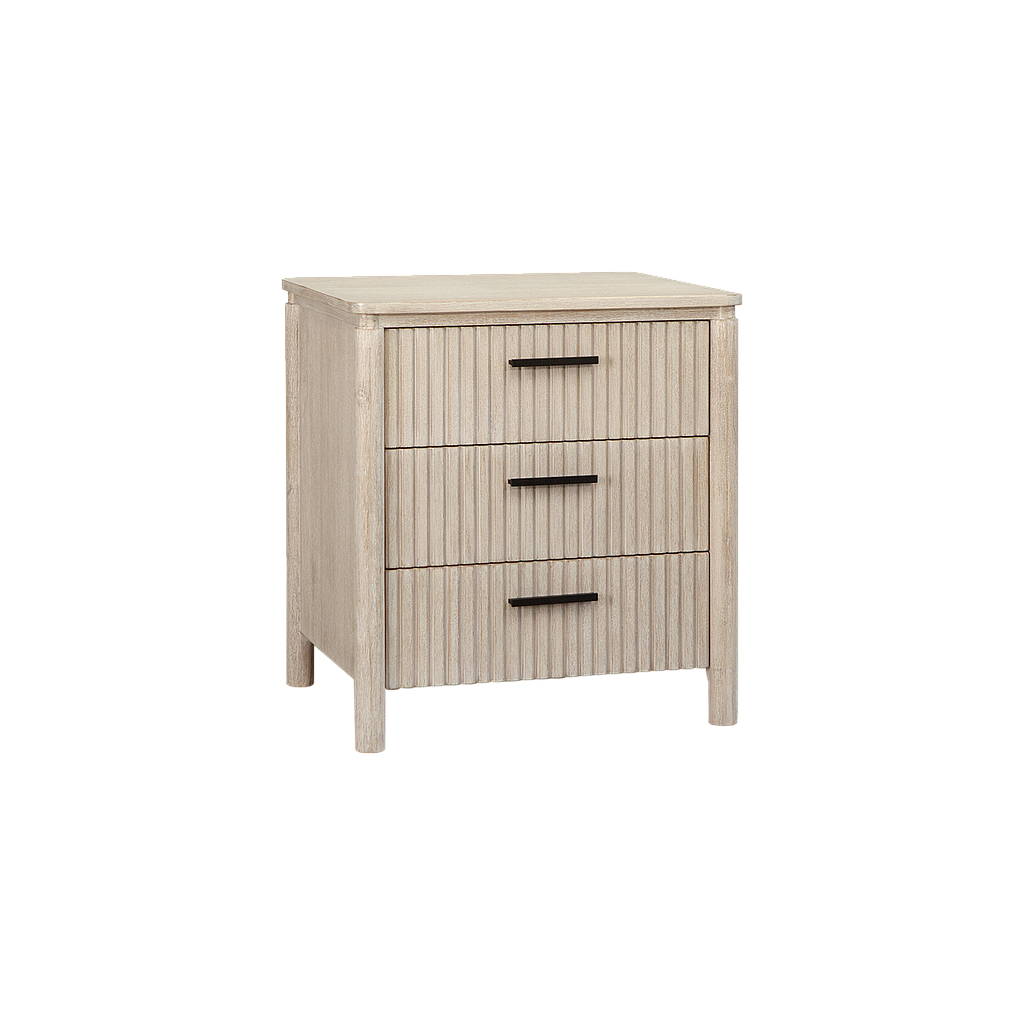LEEDEN - Bedside table ( 3 drawers ) L55 x H61 - Whitened acacia