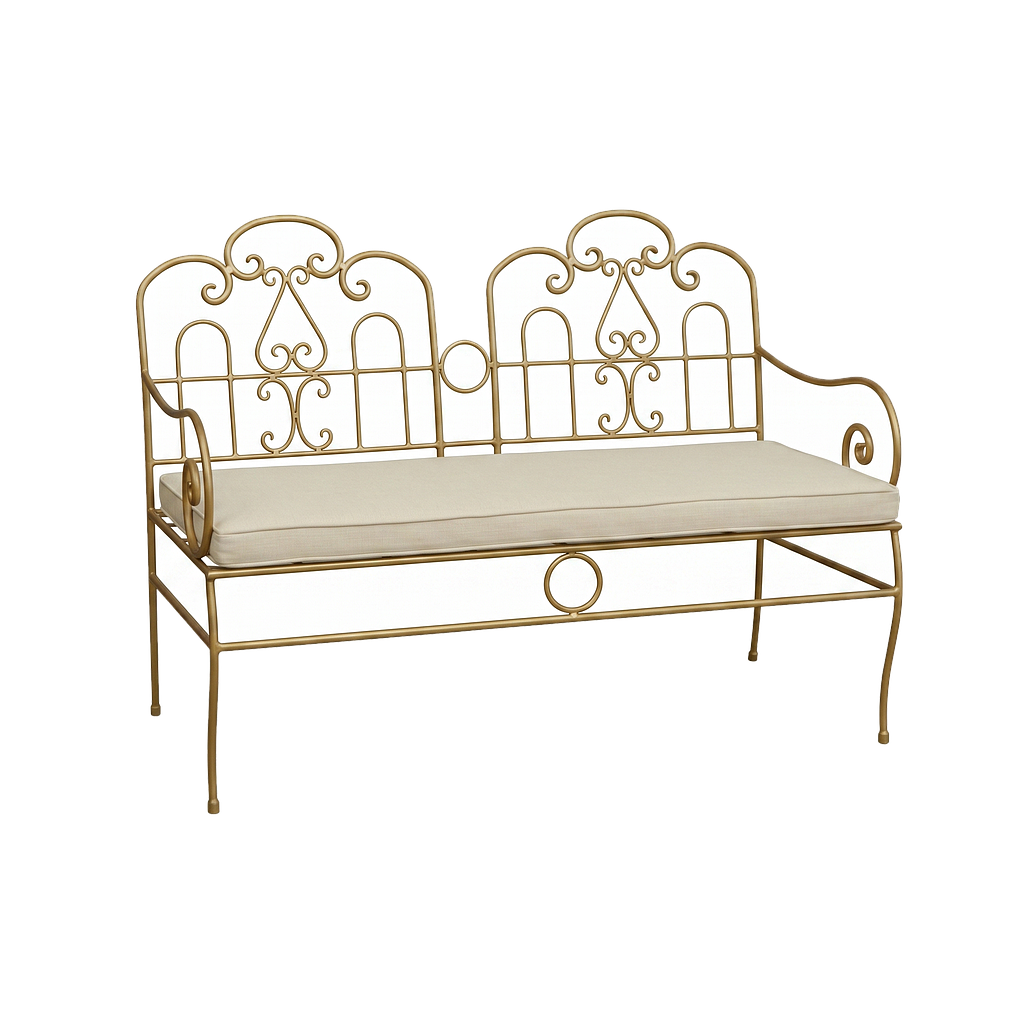 CRUCIANO - Wrought iron bench - Gold and Cream fabric