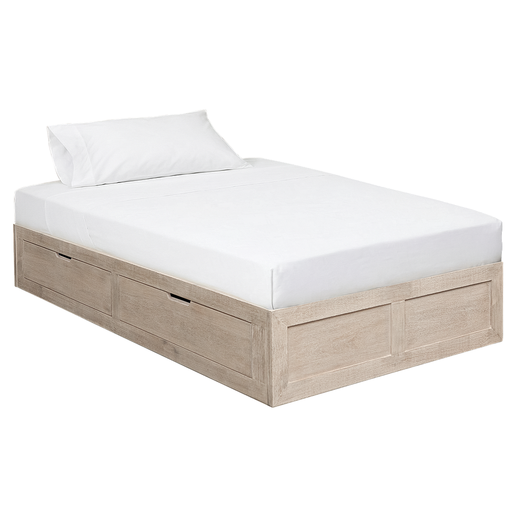 CARGO - Storage single size bed ( Mattress 100x200) - Whitened acacia