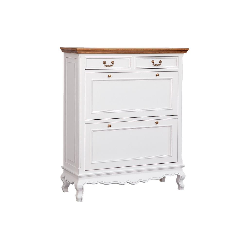ALEXIA - Shoe cabinet L100 x H120 - Brocante white and Natural oak