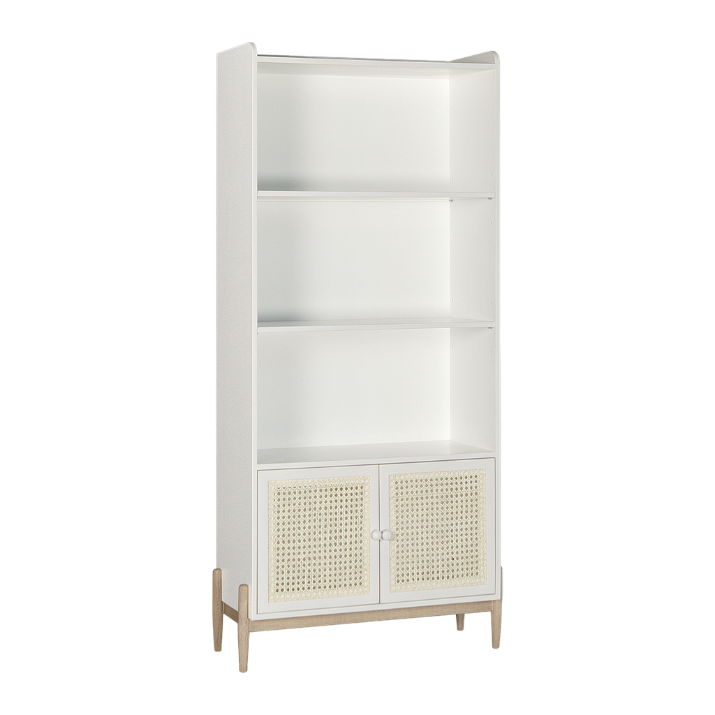 LUMAE - Bookcase L80 x H175 - White, Toffee and Natural cane