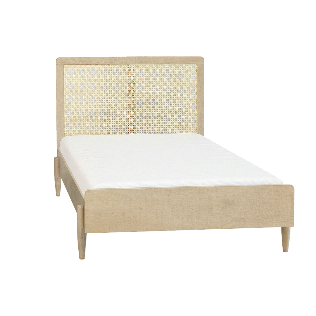 LUMAE - Single size bed (Mattress 90x200) - Toffee and Natural cane
