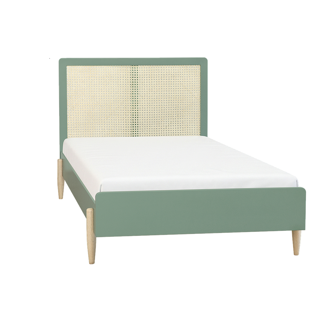 	LUMAE - Single size bed (Mattress 90x200) - Mint, Toffee and Natural cane