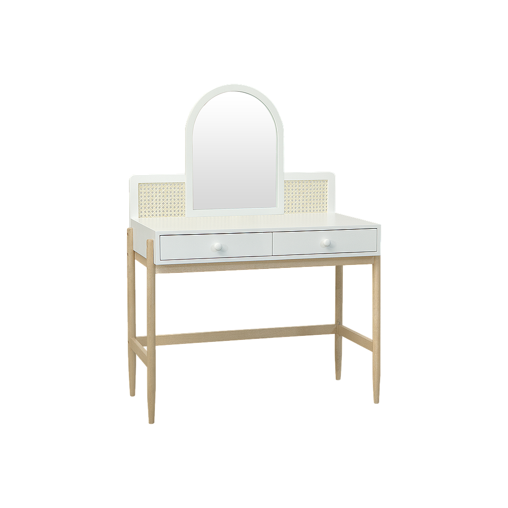 	LUMAE - Dressing table L95 x H131 - White, Toffee and Natural cane