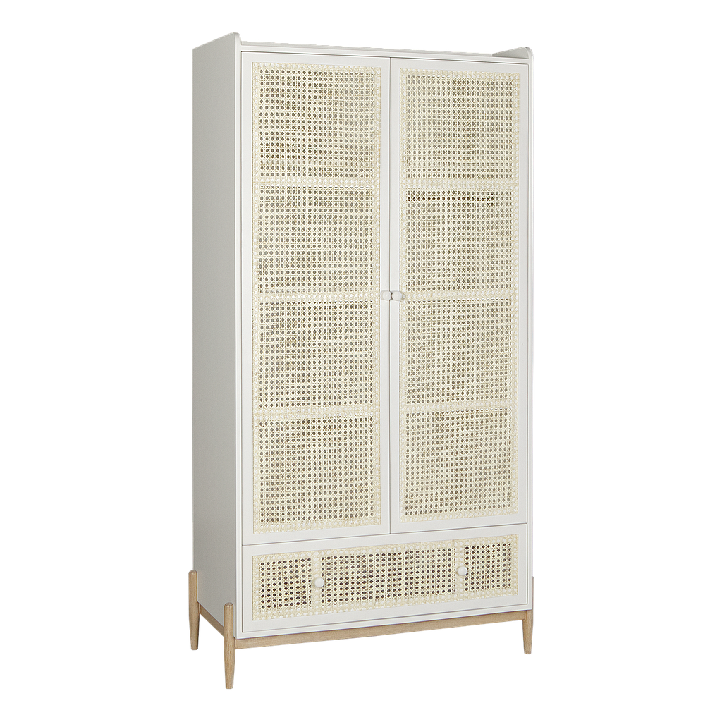 	LUMAE - Wardrobe L95 x H185 - White, Toffee and Natural cane