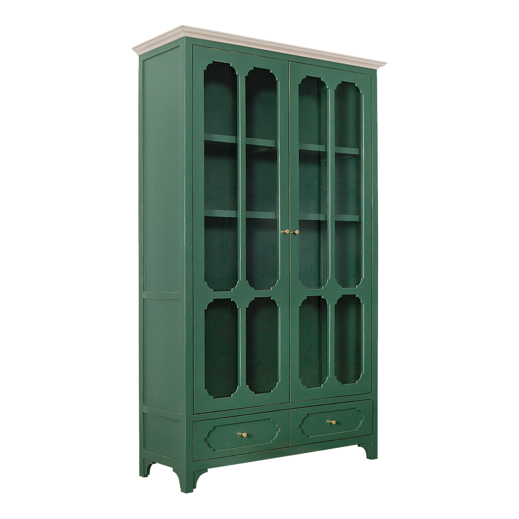 MARIGNY - Display cabinet L120 x H200 - Brocante kaki and Whitened acacia