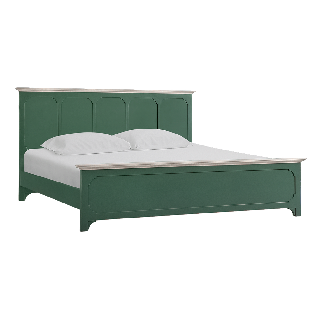 MARIGNY - King size bed (Mattress 180x200) - Brocante Kaki and Whitened acacia