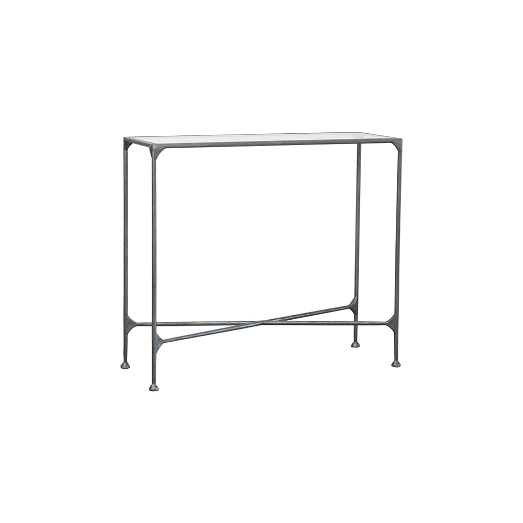 ASTHESIO - Hand-hammered metal console table L90 x H80 - Aged silver