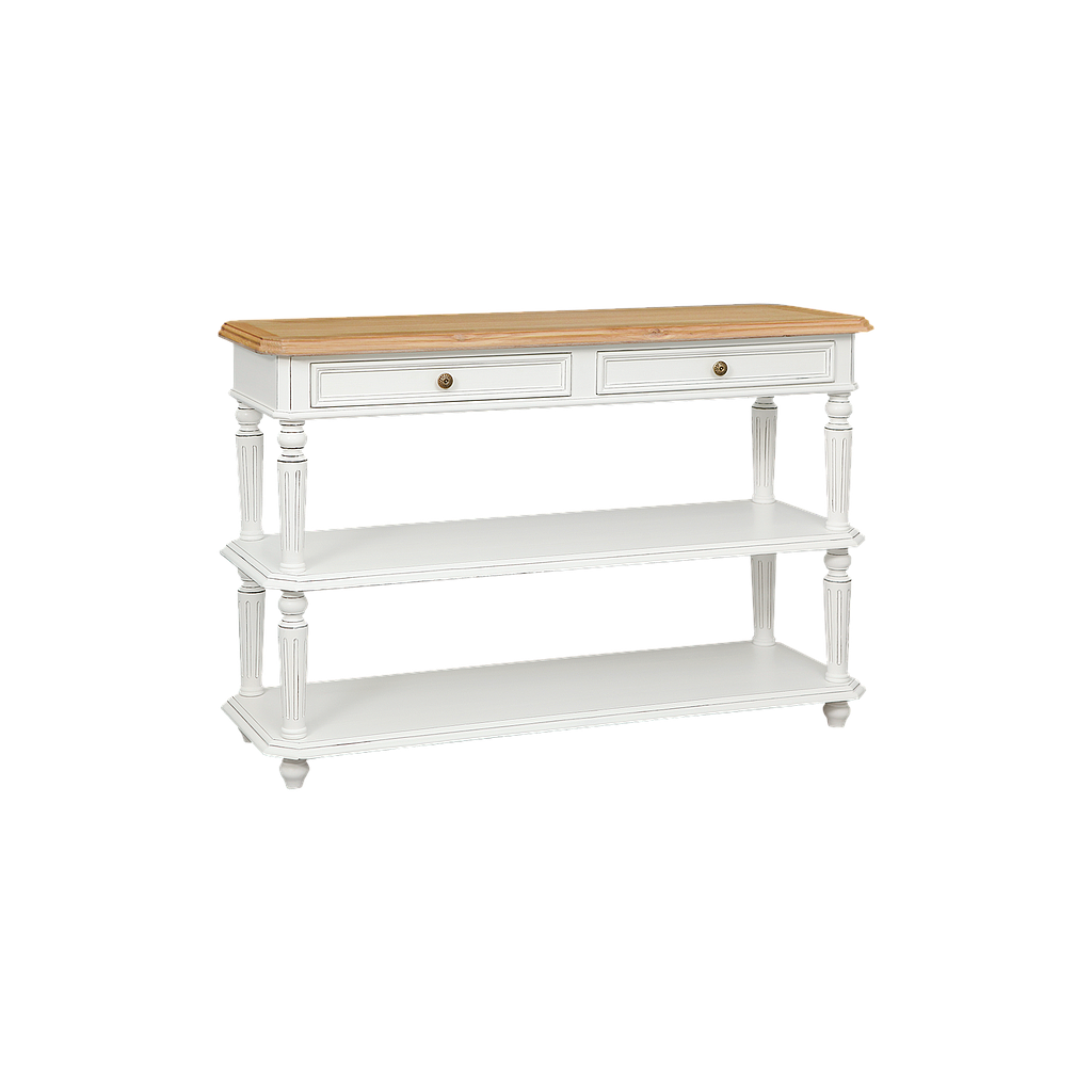 ANNE - Console table L120 - Brocante white and Natural oak
