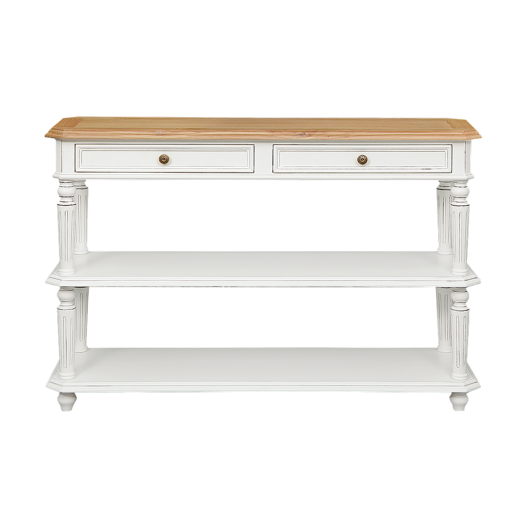 ANNE - Console table L120 - Brocante white and Natural oak