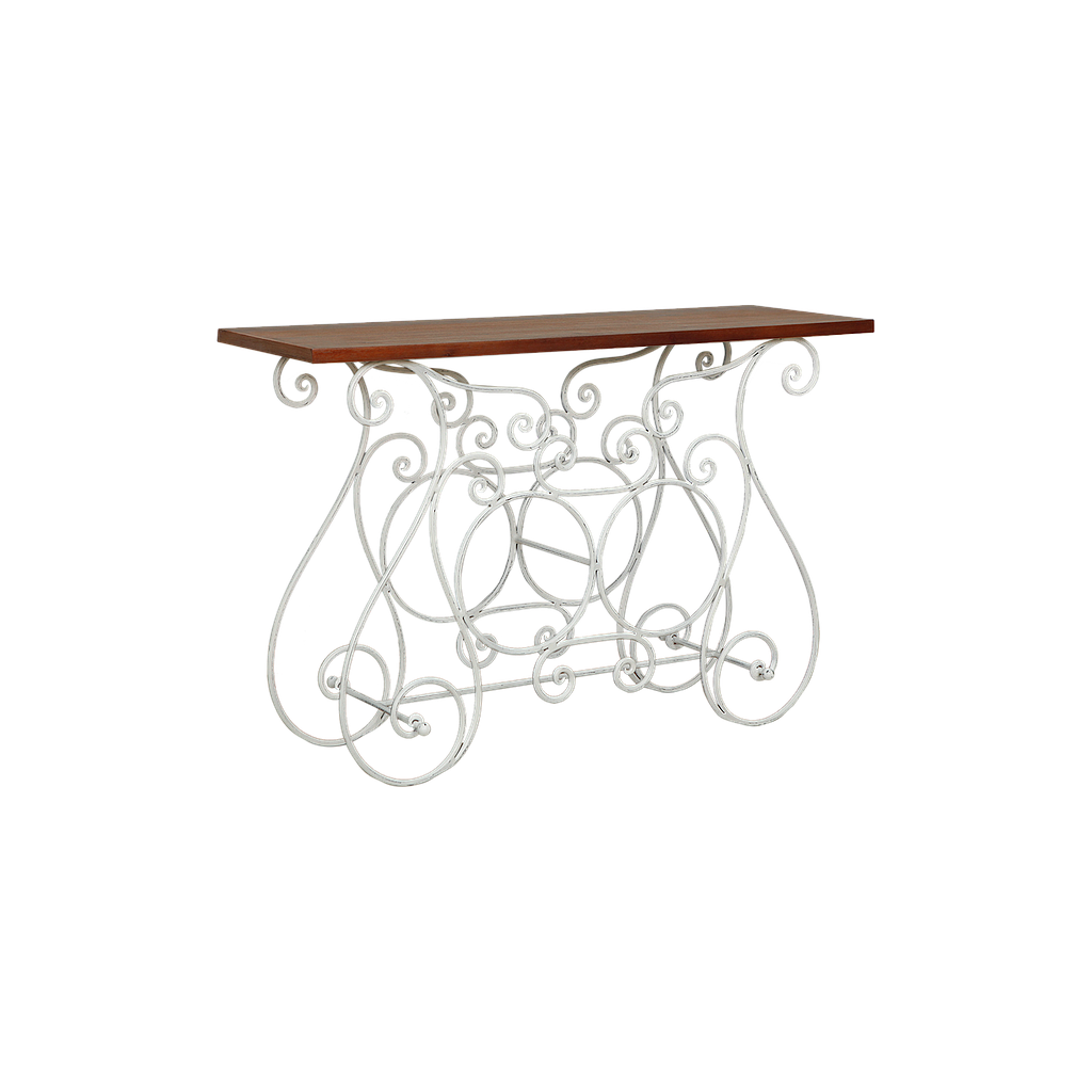 COEUR - Console table L120 - Patina white metal and Washed antic