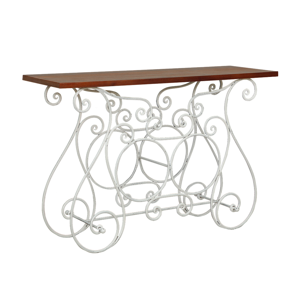 COEUR - Console table L120 - Patina white metal and Washed antic