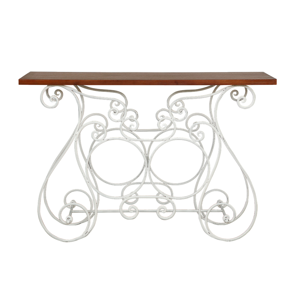COEUR - Console table L120 - Patina white metal and Washed antic